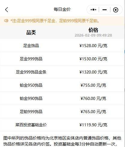 现货黄金重回5000美元，国内金饰克价突破1560元